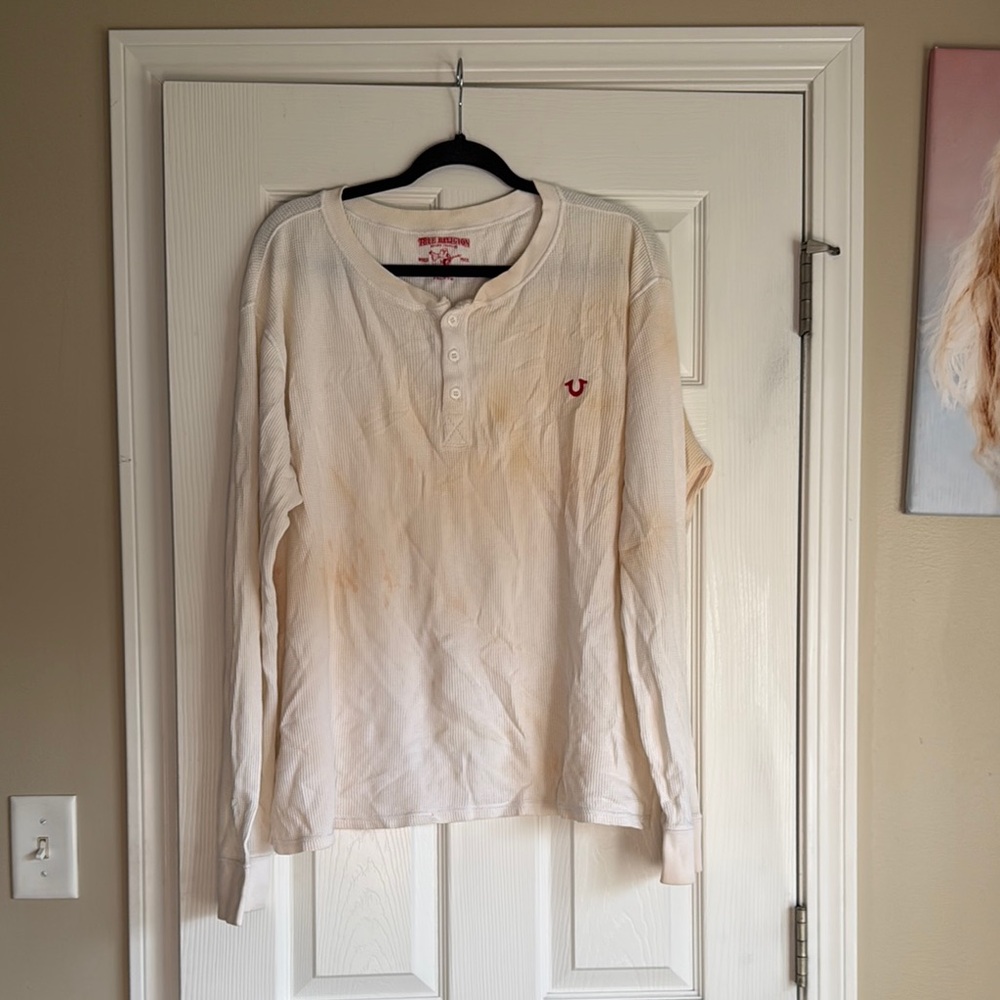 True Religion Cream Waffle Knit Shirt